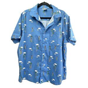Hurley Men's Short Sleeve Button Down Hawaiian Shirt  Hula Girl Blue Size XL